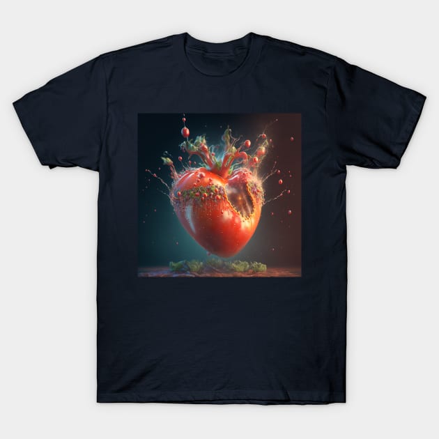 Tomato volcano erupting heart T-Shirt by AiArtPerceived